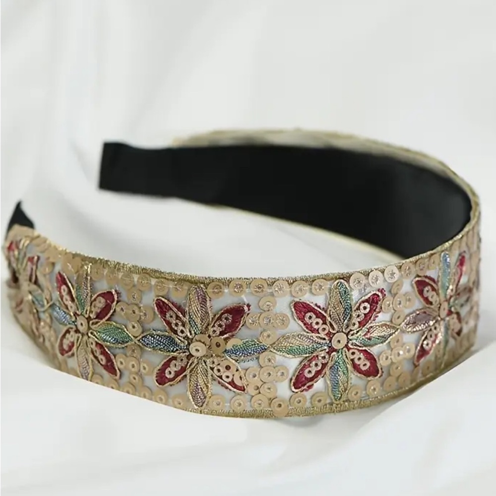 Wide-Brimmed Sequin Red Flower Headband